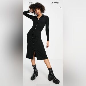 Topshop premium rib collar column dress in black